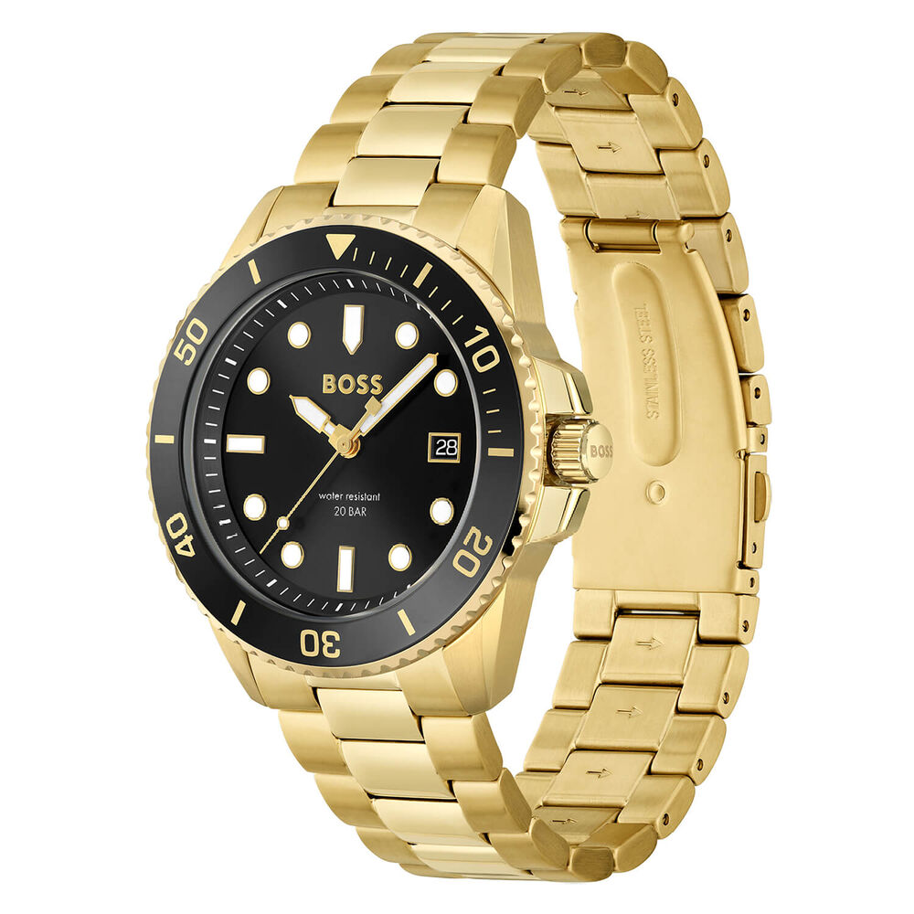 BOSS Ace 43mm Quartz Black Dial Yellow Gold IP Case Bracelet Watch