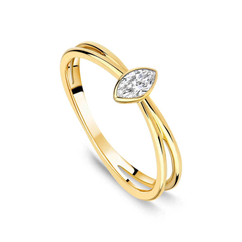 Born Kissed with Diamonds 9ct Yellow Gold Lab Grown 0.15ct Marquise Diamond Open Shoulders Ring