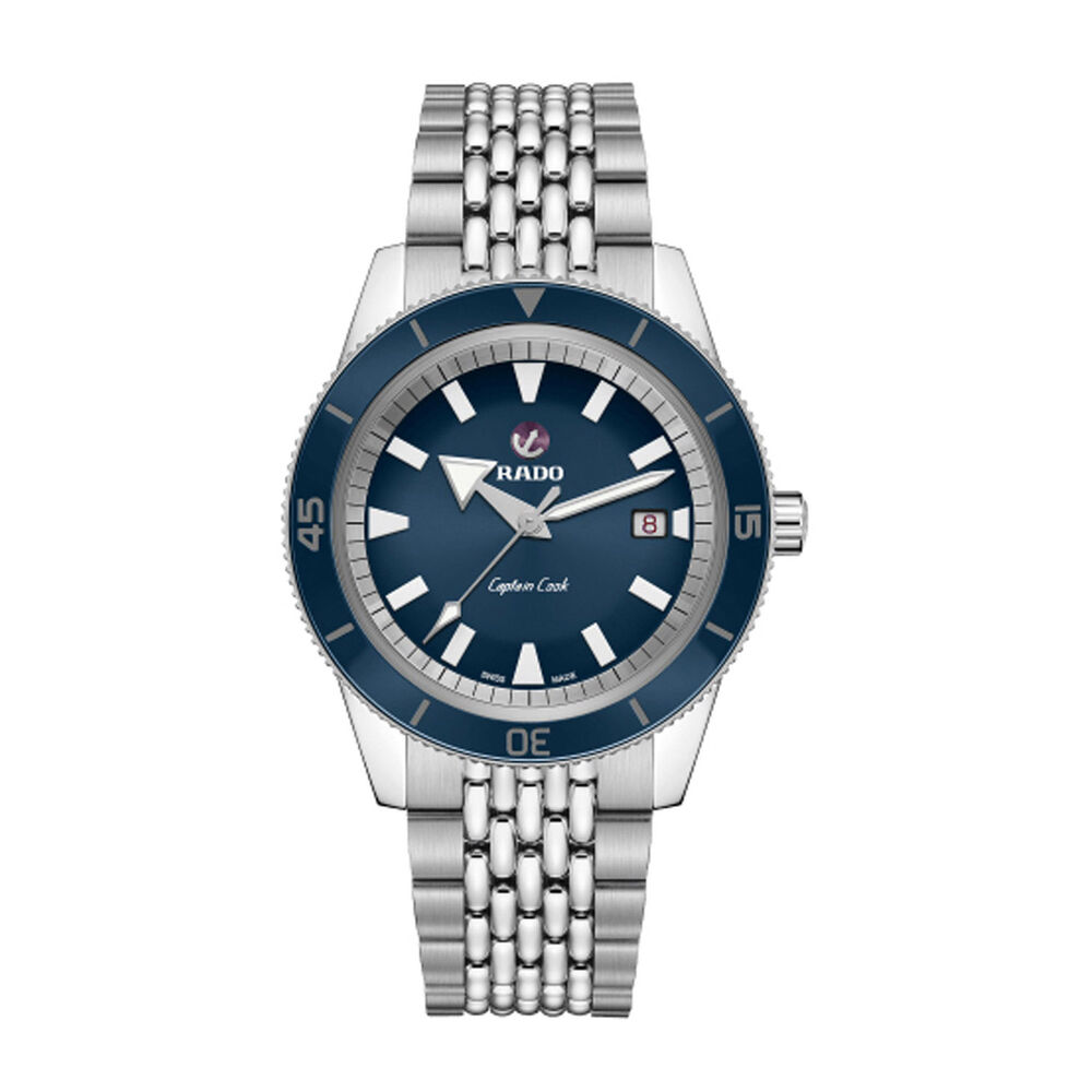 Rado Captain Cook 42MM Blue Dial With Blue Bezel Steel Case Bracelet Watch