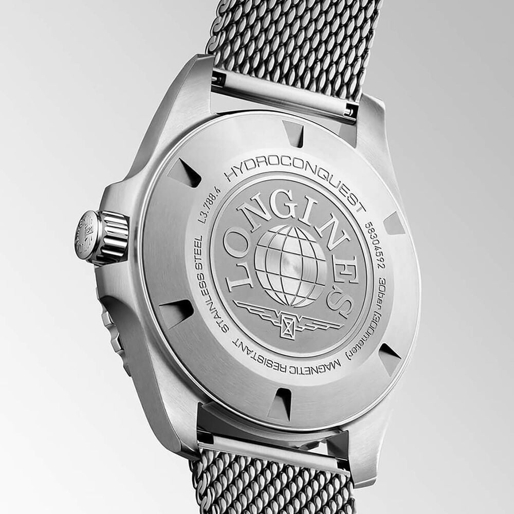 Longines HydroConquest 42mm Black Dial Blue Bezel Steel Bracelet Watch
