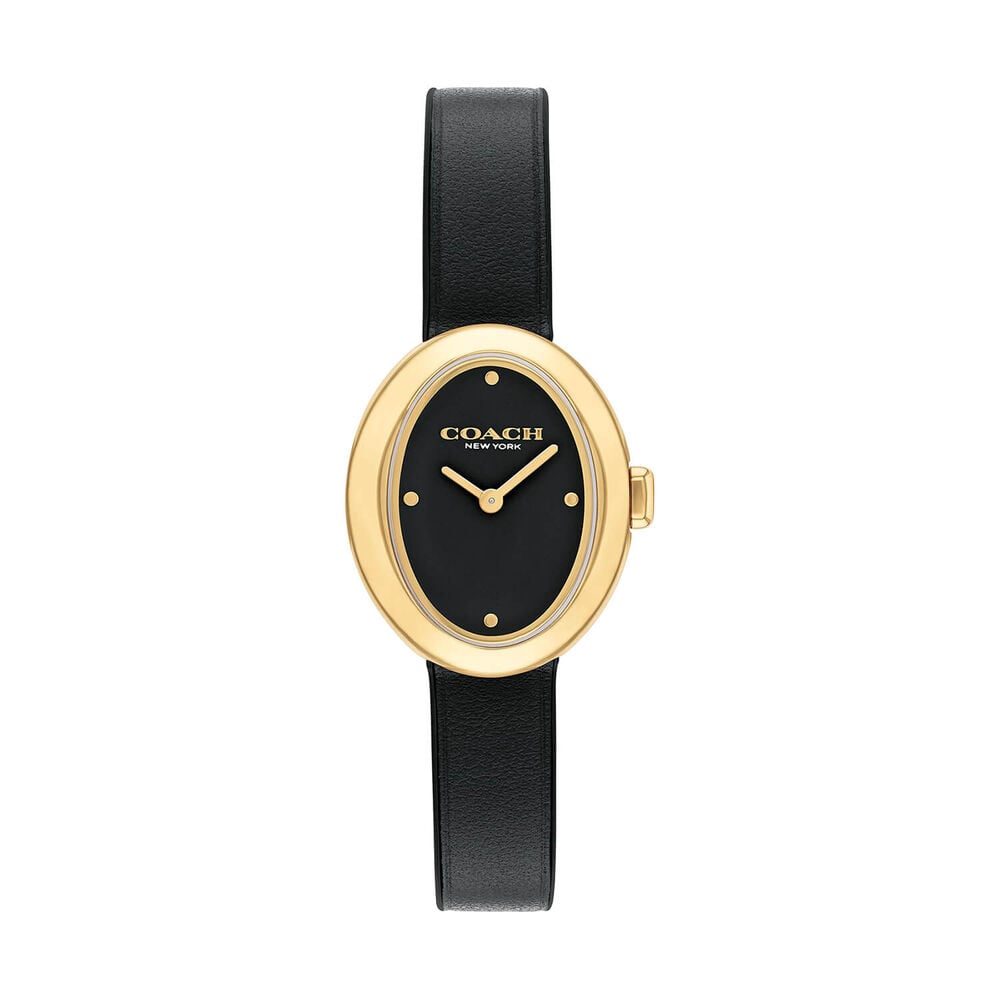 Coach Sammy 22mm Black Dial Gold Tone Case Leather Strap Watch