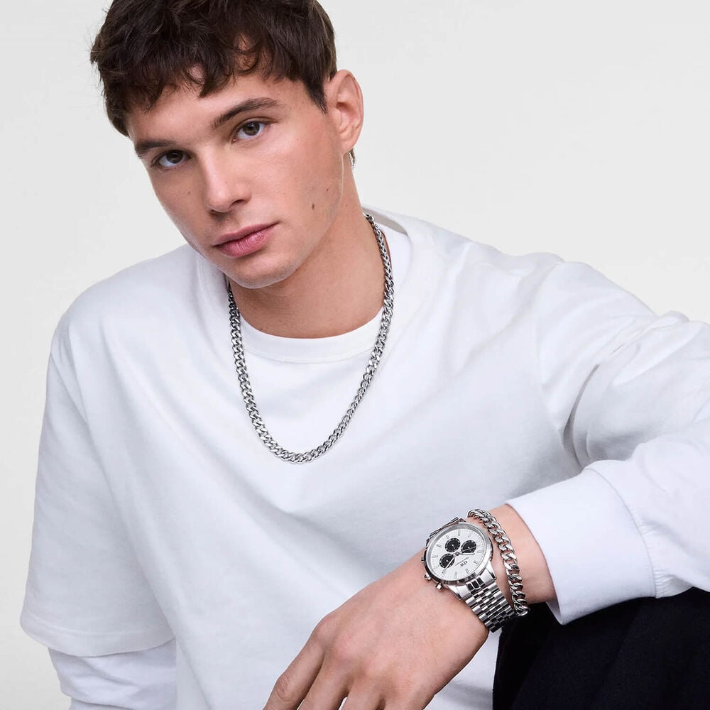 Daniel Wellington Iconic Chronograph 42mm White Panda Dial Steel Bracelet Watch image number 4