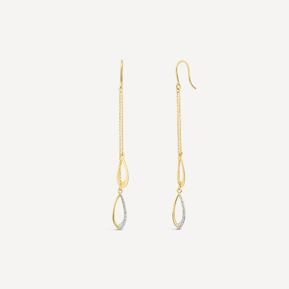 9ct Half Glitter & Polished Open Pear Two Chain Drop Earrings image number 1