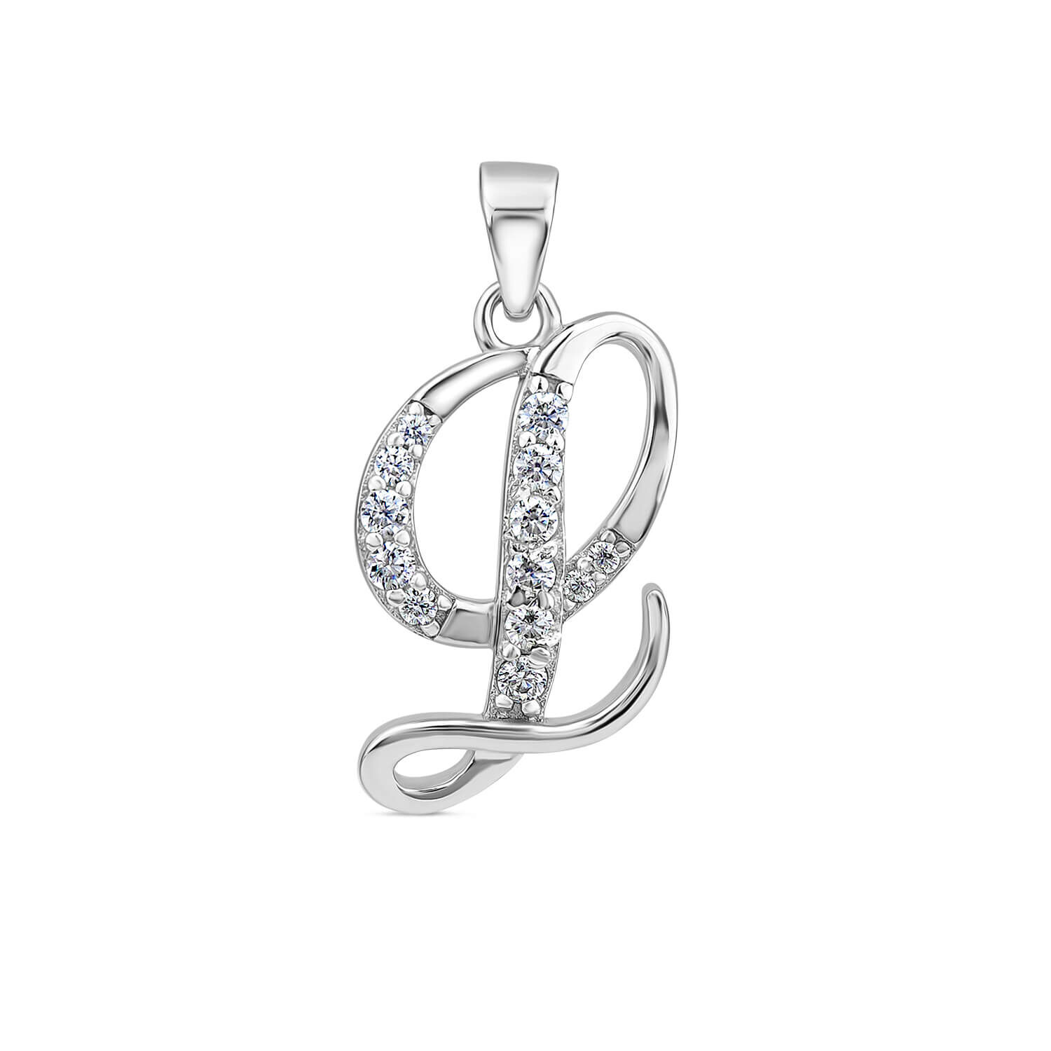 Sterling Silver Script Cubic Zirconia Initial