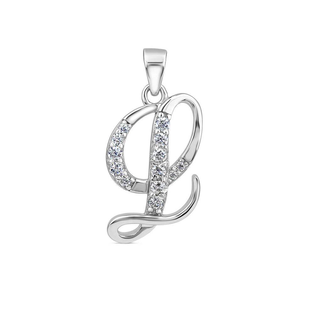 Sterling Silver Script Cubic Zirconia Initial "L" Pendant image number 0