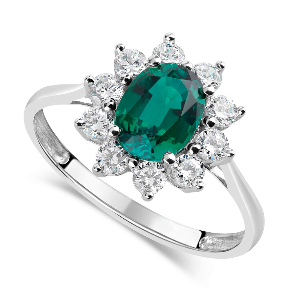 9ct White Gold & Created Emerald Ring