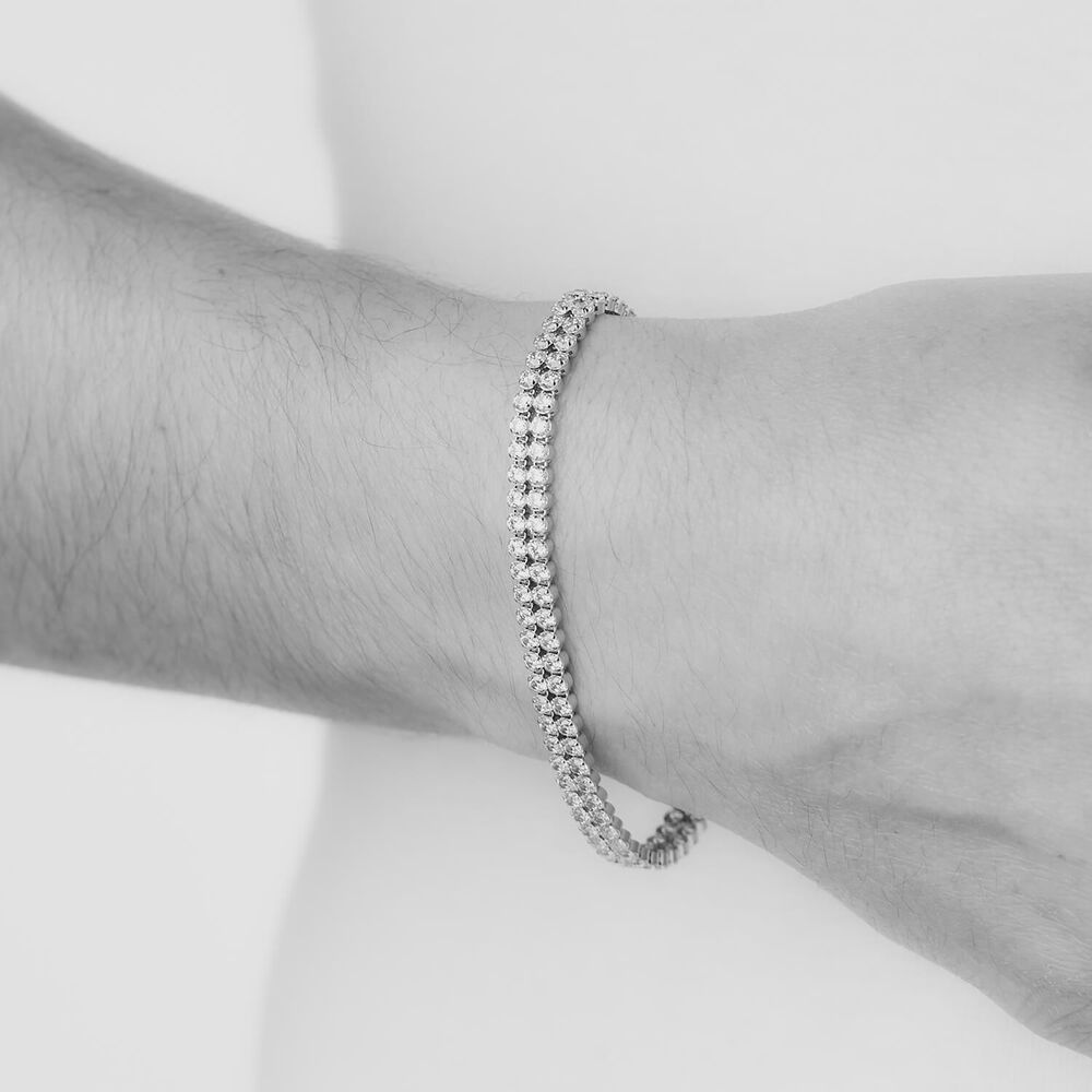 Sterling Silver Double Row Crystal Line Bracelet image number 3