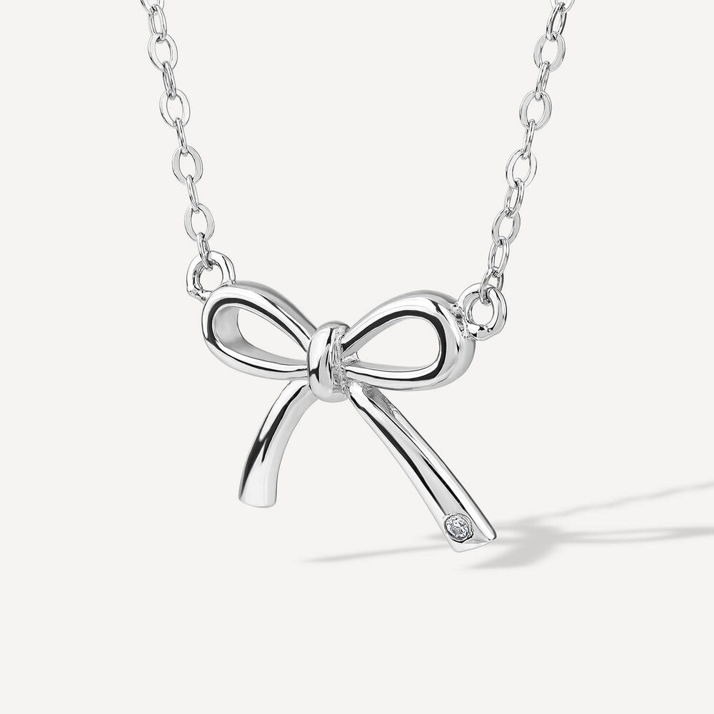 Sterling Silver Diamond Bow Necklet & Stud Earring Set image number 3