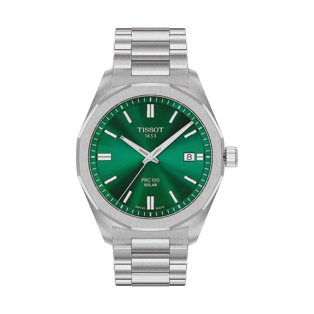 Tissot PRC 100 Solar 39mm Green Dial Steel Bracelet Watch
