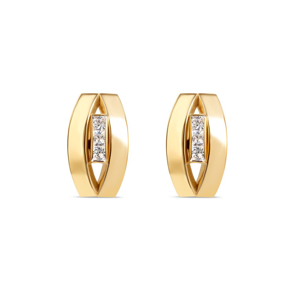 9ct Yellow Gold Three Stone Oval Stud Earrings image number 0