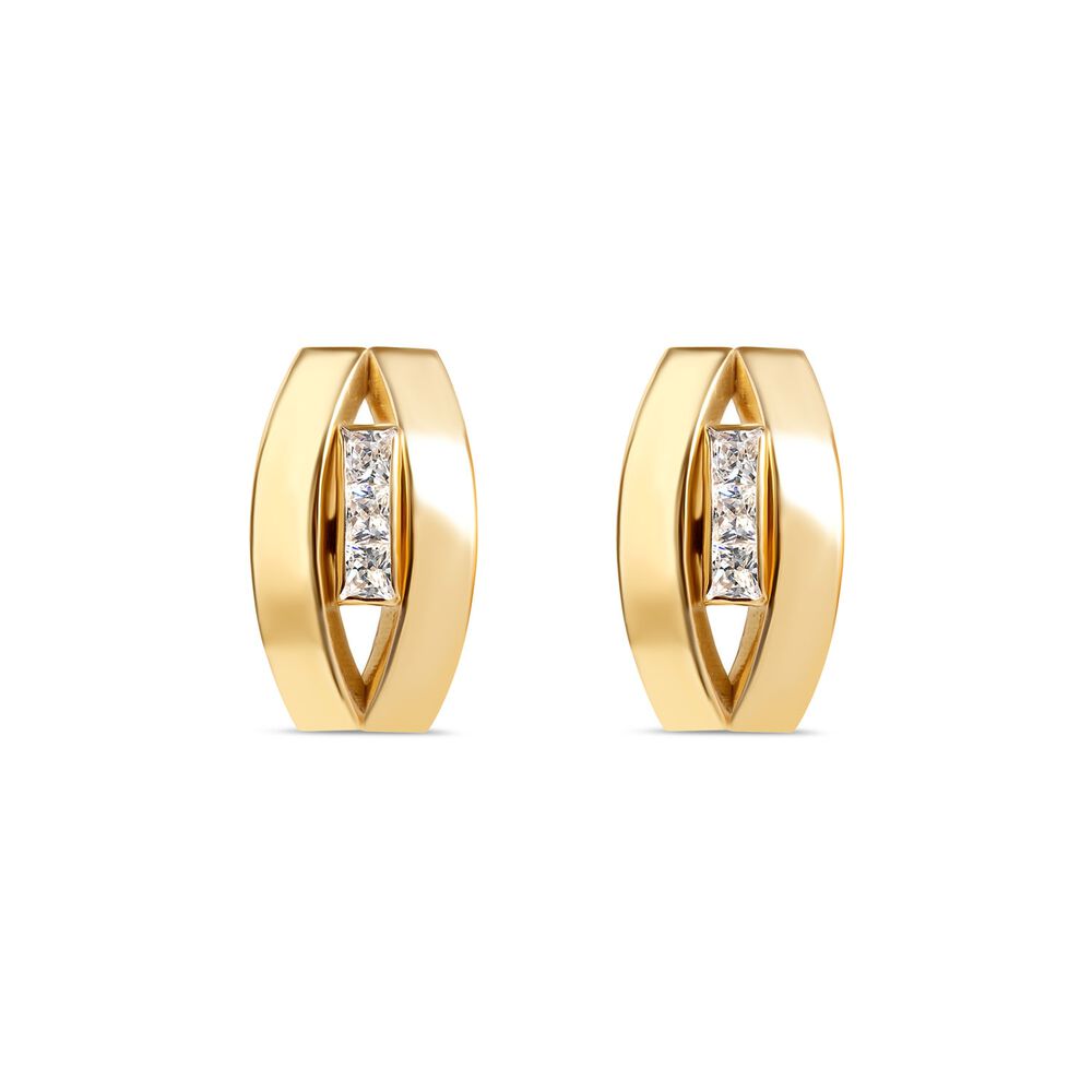 9ct Yellow Gold Three Stone Oval Stud Earrings