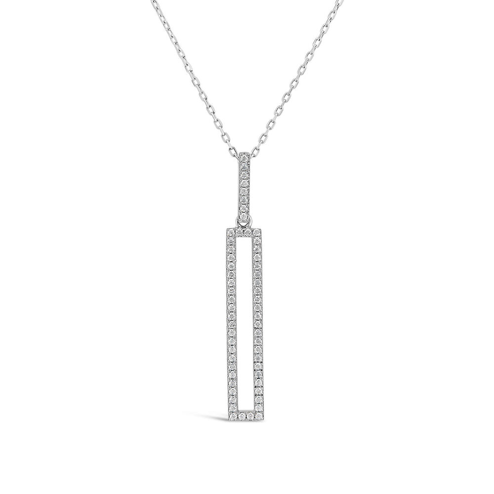 Sterling Silver Open Rectangle Cubic Zirconia Pave Set Pendant image number 0