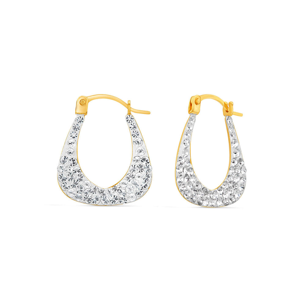 9ct Yellow & White Gold Crystalique Creole Hoop Earrings