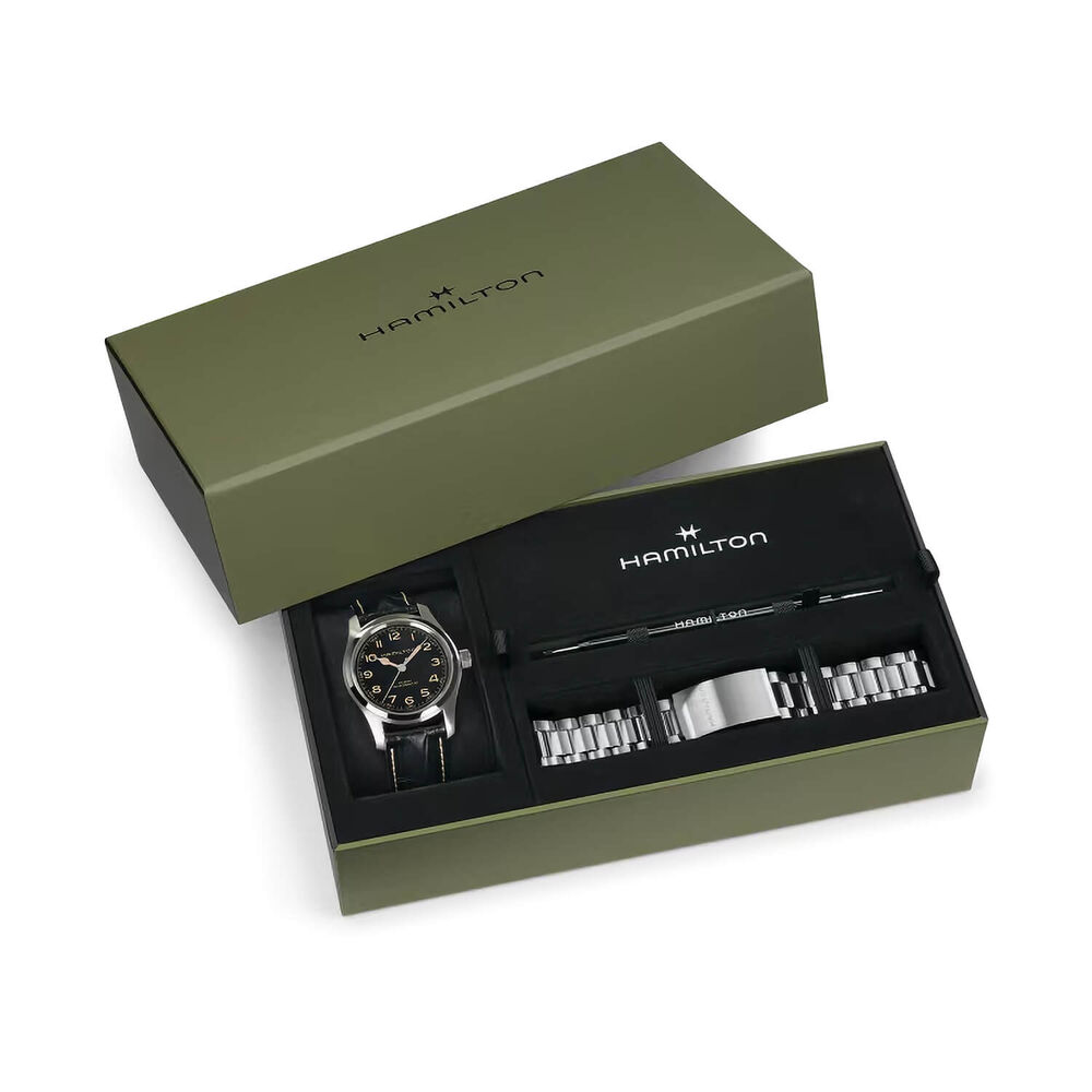 Hamilton Khaki Field Murph Auto 42mm Black Dial Leather Strap & Steel Bracelet Bundle Watch