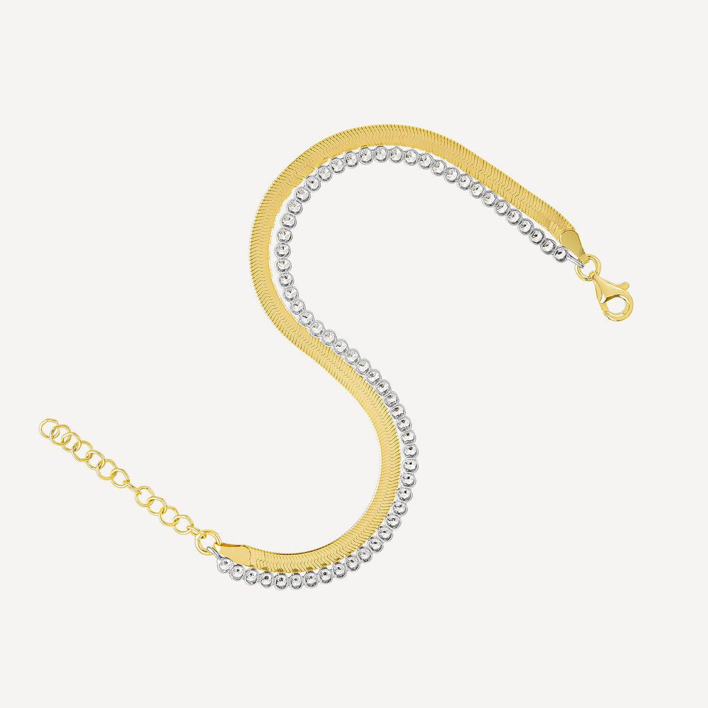 Sterling Silver & Yellow Gold Plated Double Herringbone Cubic Zirconia Tennis Bracelet image number 3