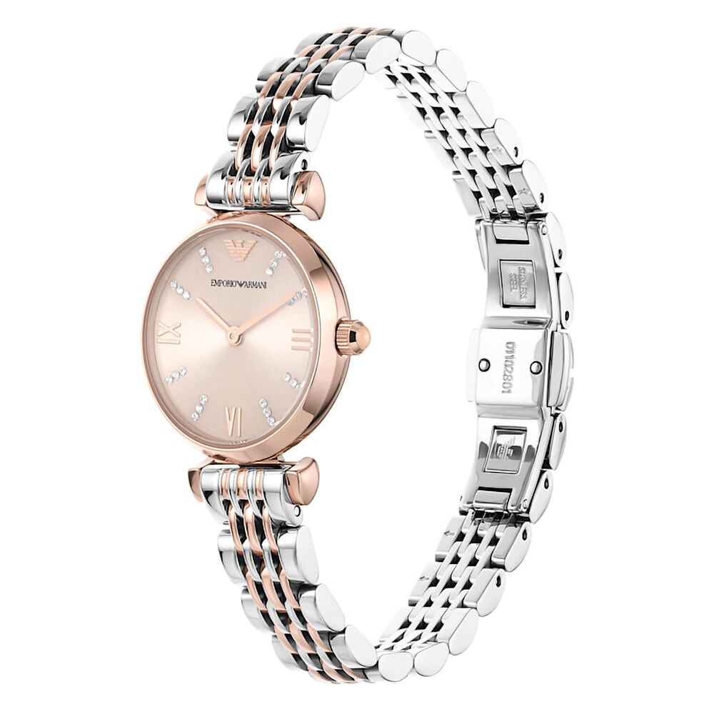 Emporio Armani Gianni T-Bar 28mm Rose Dial Two Tone Steel Bracelet Watch