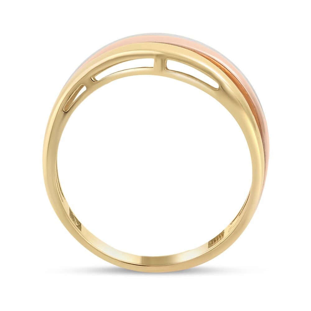 9ct Three Colour Gold Wave Band Dress Ring image number 2