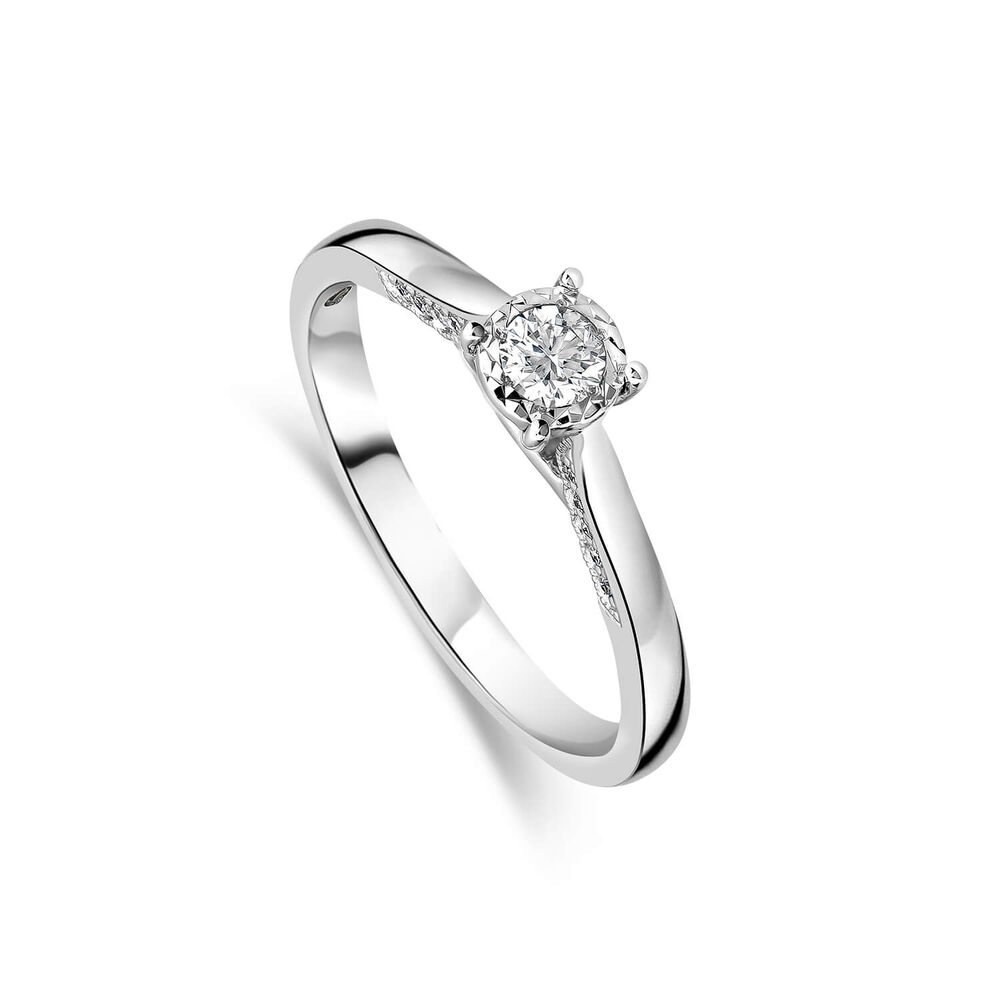 Kathy De Stafford 18ct White Gold 0.24ct Round & Solitaire Diamond Accentuated Shoulders Ring image number 0
