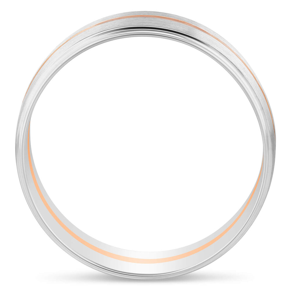 9ct White Gold Rose Detail Mens 6mm Wedding Band image number 2