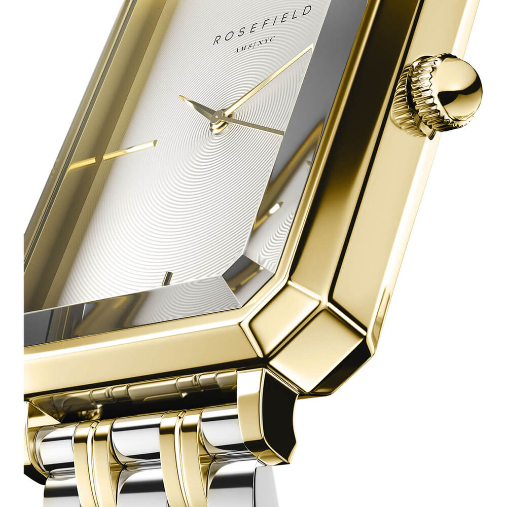 Rosefield Octagon Duotone 23x29mm White Dial 23k Gold Plated Steel Bracelet Watch image number 1