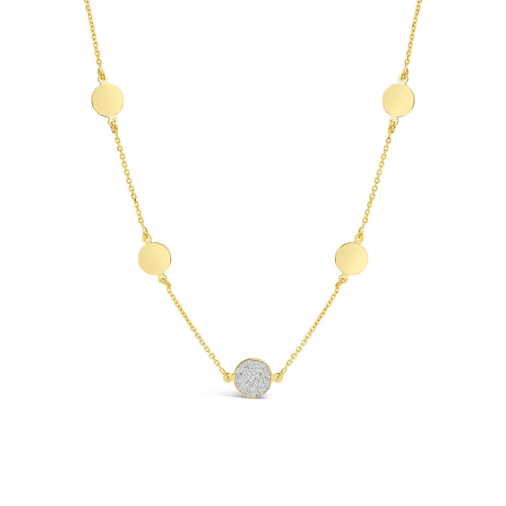 9ct Yellow Gold Glitter & Polished Round Disc Chain Necklet