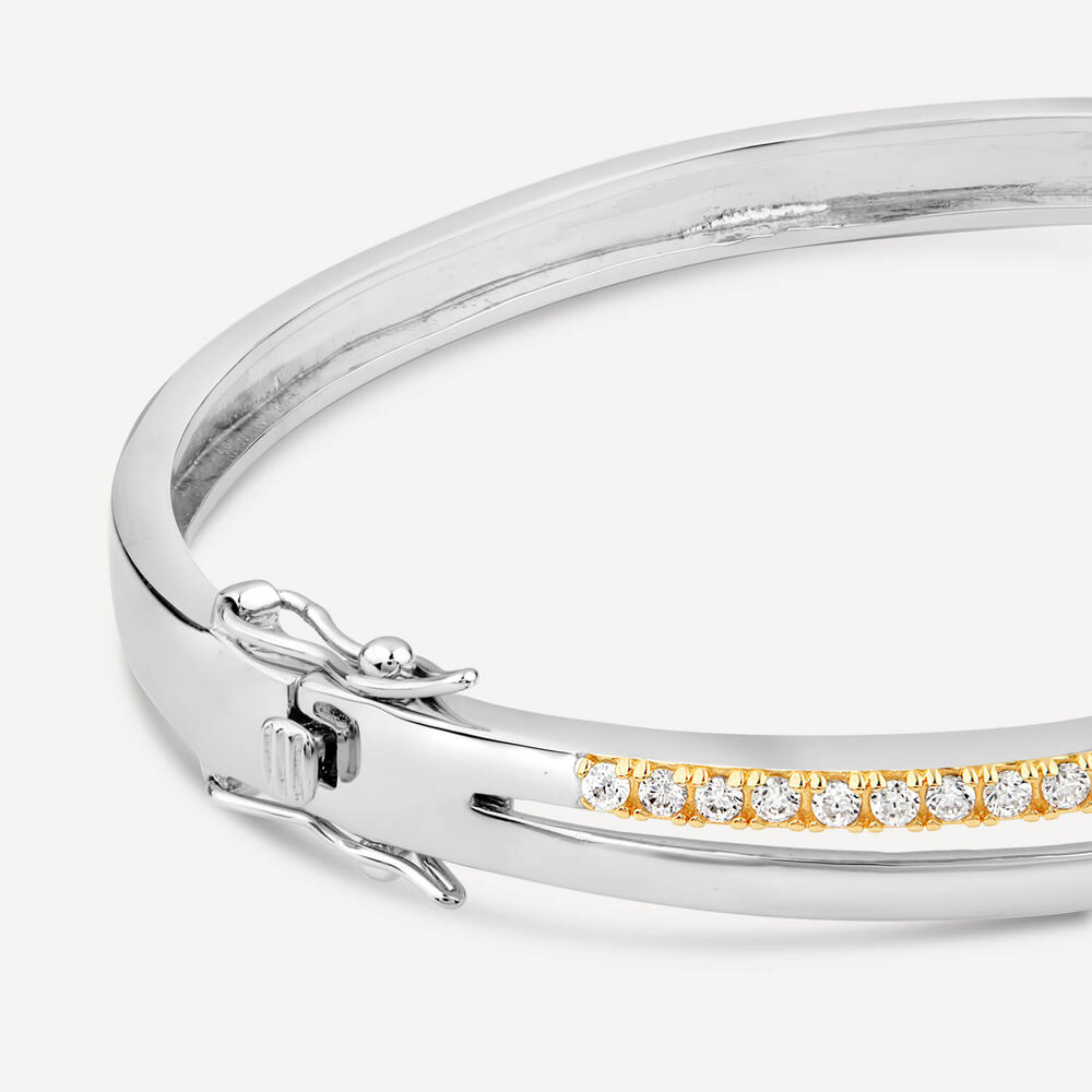 Sterling Silver & Rose Gold Plated Trinity Knot Cubic Zirconia Bangle image number 4