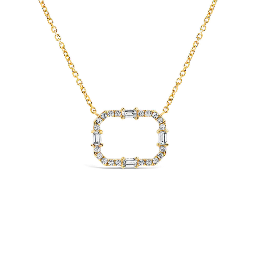 9ct Yellow Gold Open Rectangular Baguette & Round Cubic Zirconia Pendant image number 0