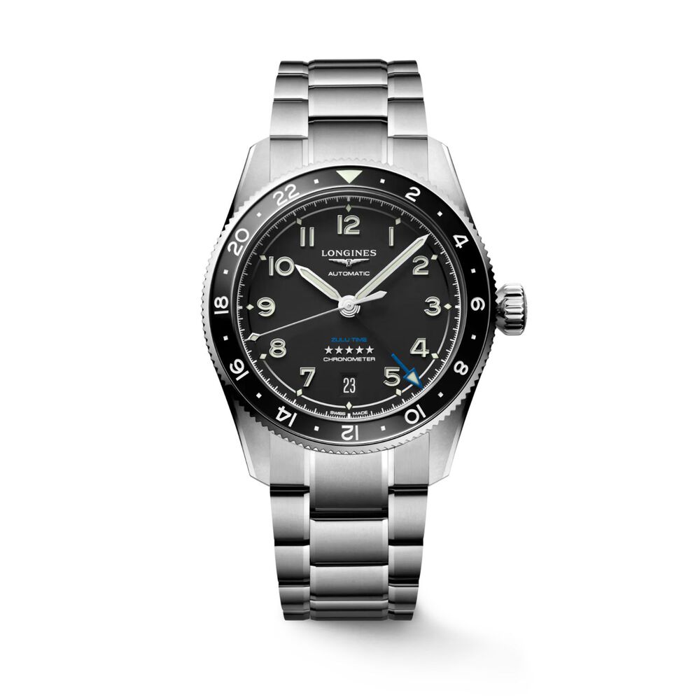 Longines Avigation Spirit Zulu 39mm Black Dial Ceramic Case Steel Bracelet Watch