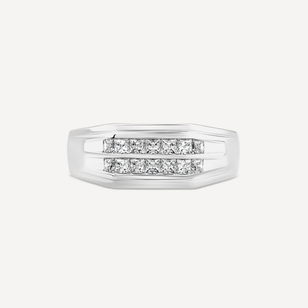 Gents Sterling Silver Two Line Square Cubic Zirconia Signet Ring image number 1