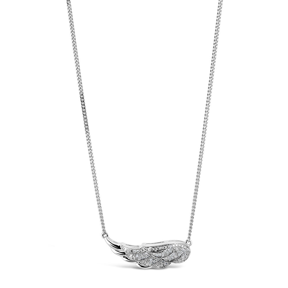 9ct White Gold 0.10ct Diamond Wing Necklet