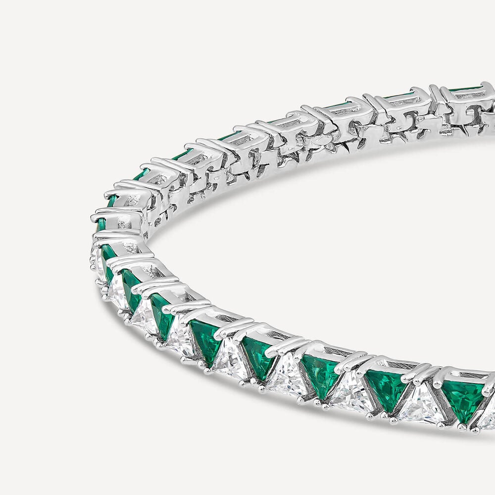 Sterling Silver Green & White Triangular Cubic Zirconia Bracelet