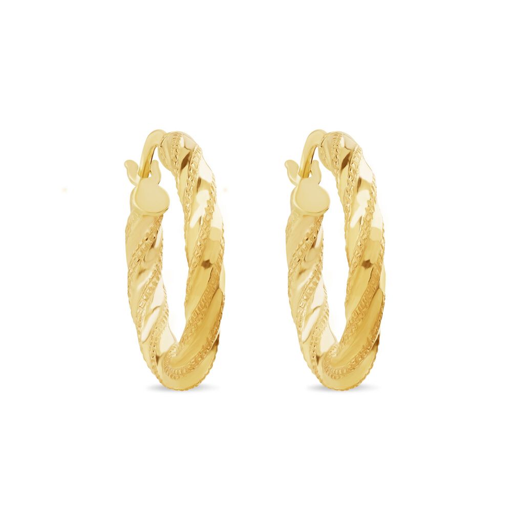 9ct Yellow Gold Diamond Cut Twist Hoop Earrings