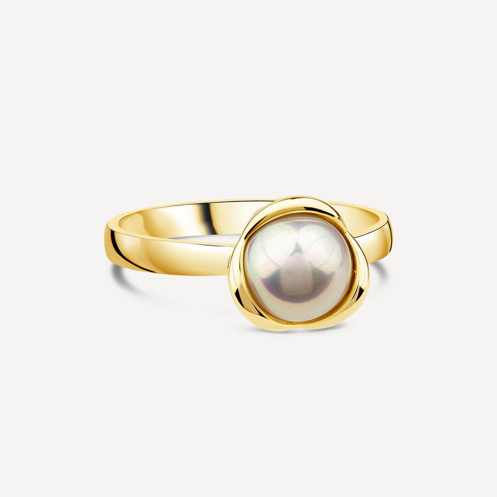 9ct Yellow Gold Freshwater Cultured Pearl Flower Ring image number 2