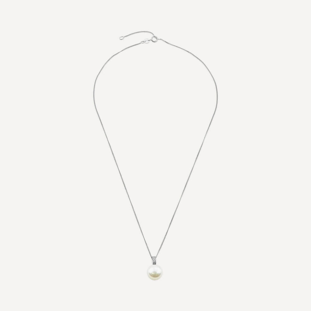 9ct White Gold Freshwater Pearl & 0.01ct Diamond Set Loop Pendant image number 2