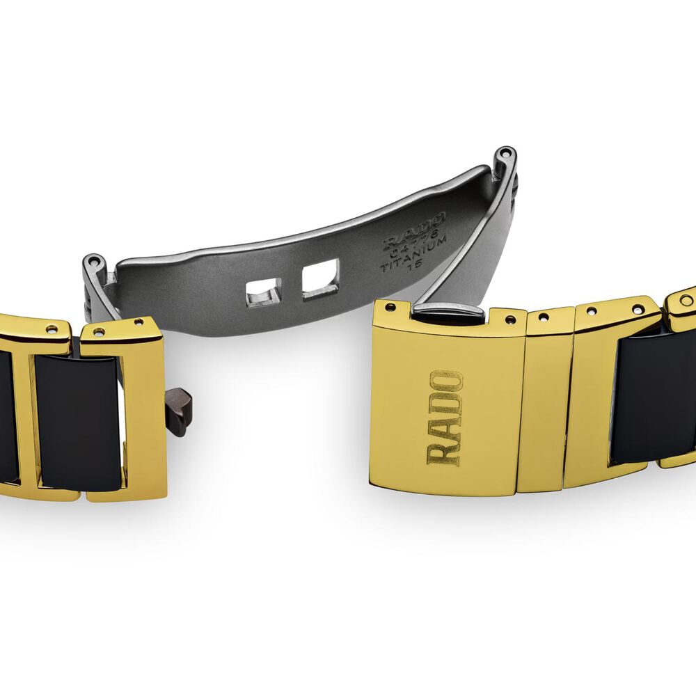 Rado Integral Rectangle Diamond Dot Black & Yellow Gold Bracelet Watch image number 5