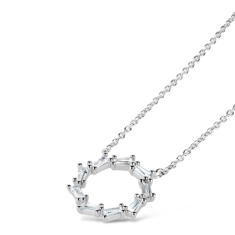 Sterling Silver Cubic Zirconia Baguette Open Circle Necklet image number 1