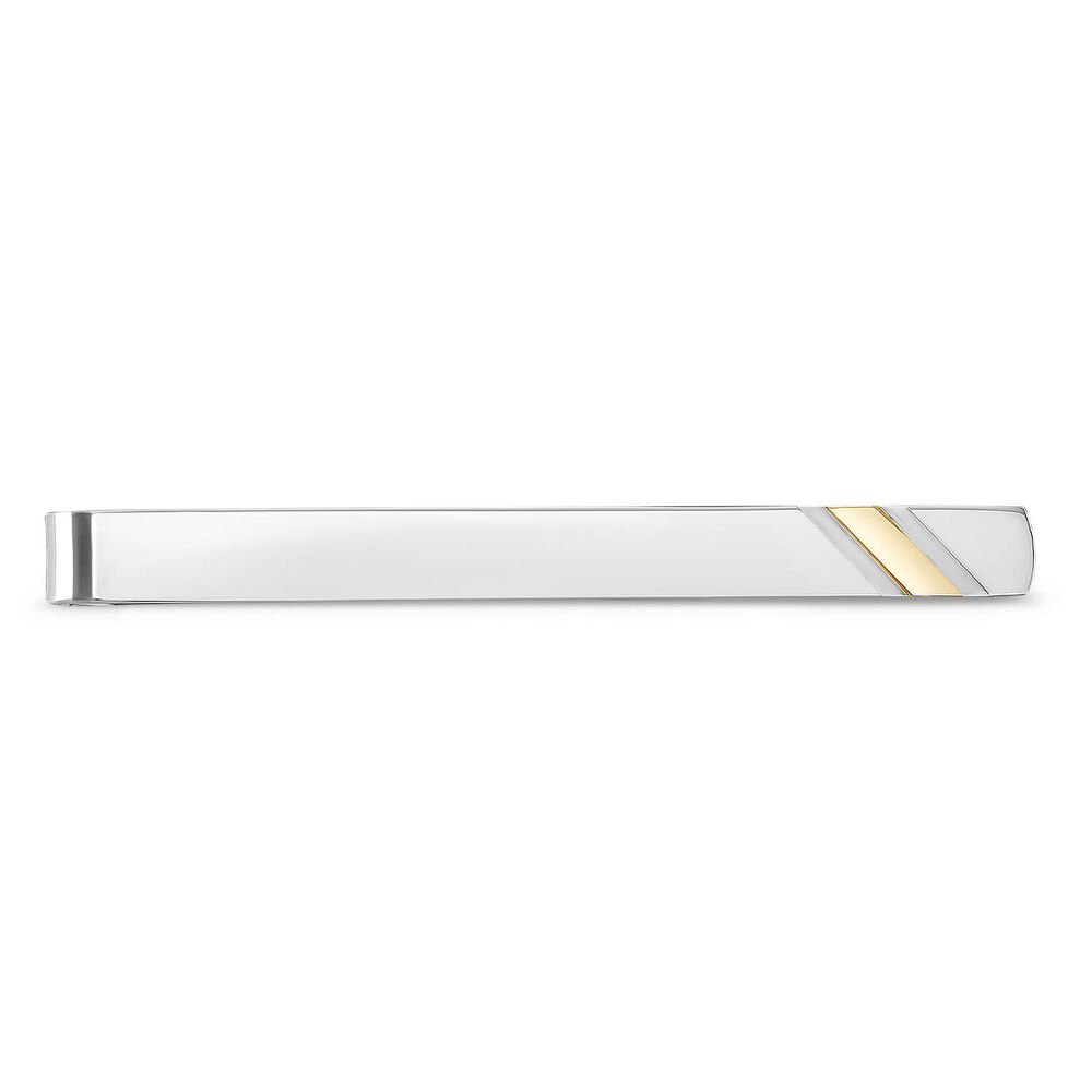 Sterling Silver 9ct Gold Strip Tie Bar image number 0