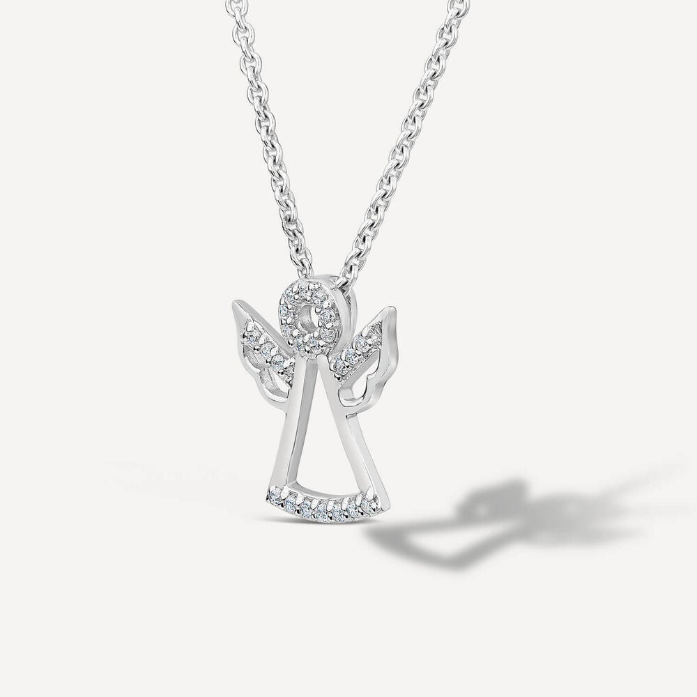 Little Treasure Sterling Silver Cubic Zirconia Angel Pendant (Chain Included) image number 1