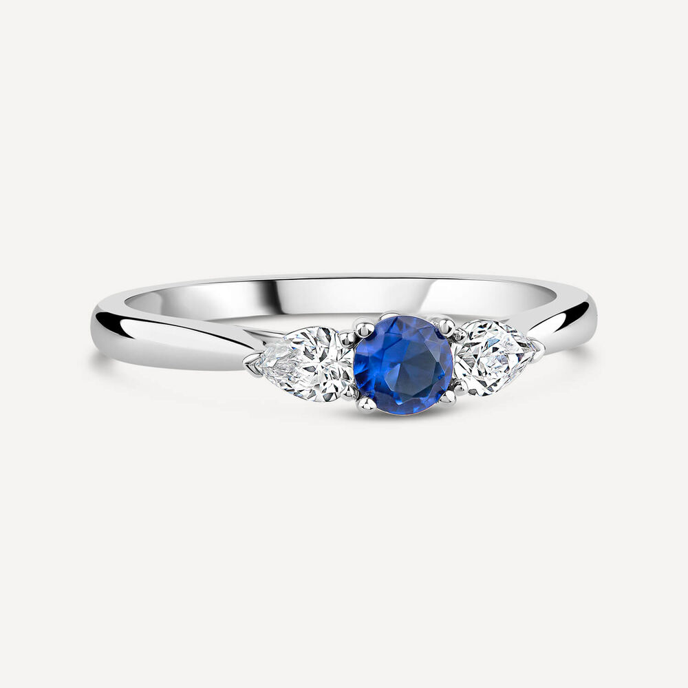 18ct White Gold Sapphire Centre & 0.50ct 3 Diamonds Tulip Setting Ring image number 2