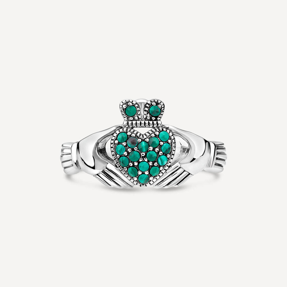Sterling Silver Green Marcasite Claddagh Ring