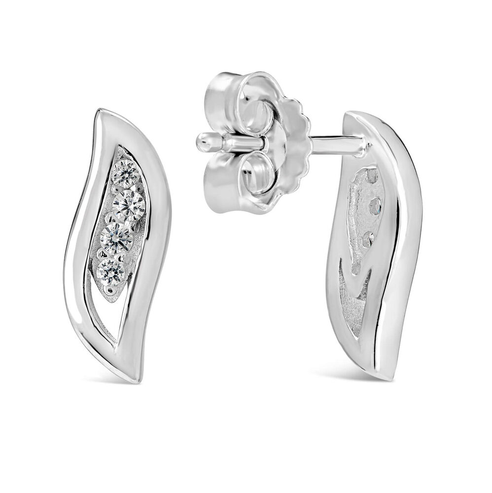 Sterling Silver Pave Cubic Zirconia Open Teardrop Stud Earrings image number 2