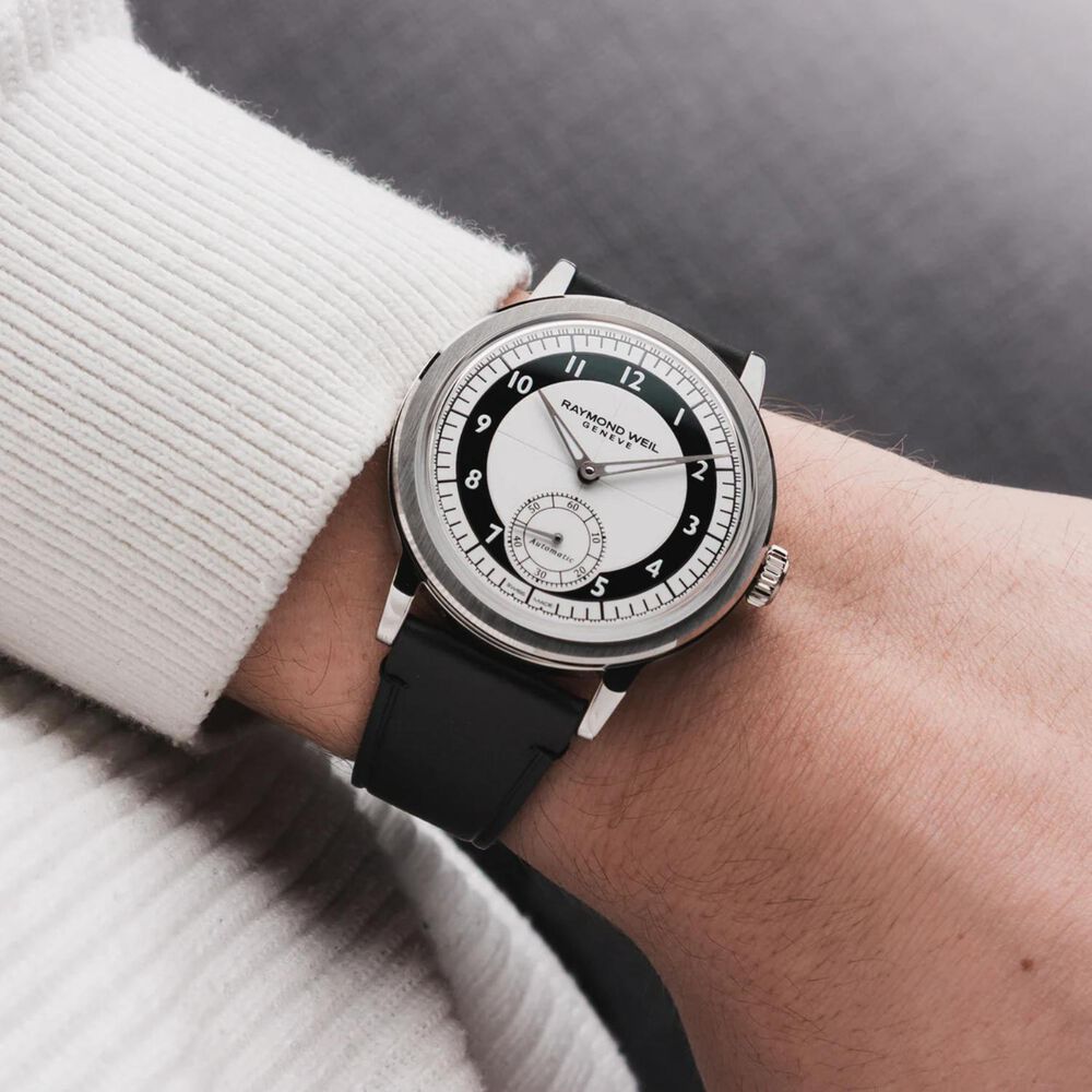 Raymond Weil Millesime 39mm Tuxedo Dial Leather Strap Watch