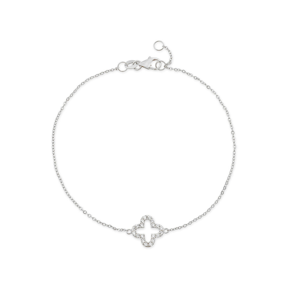 9ct White Gold Cubic Zirconia Set Open Clover Petal Bracelet image number 0