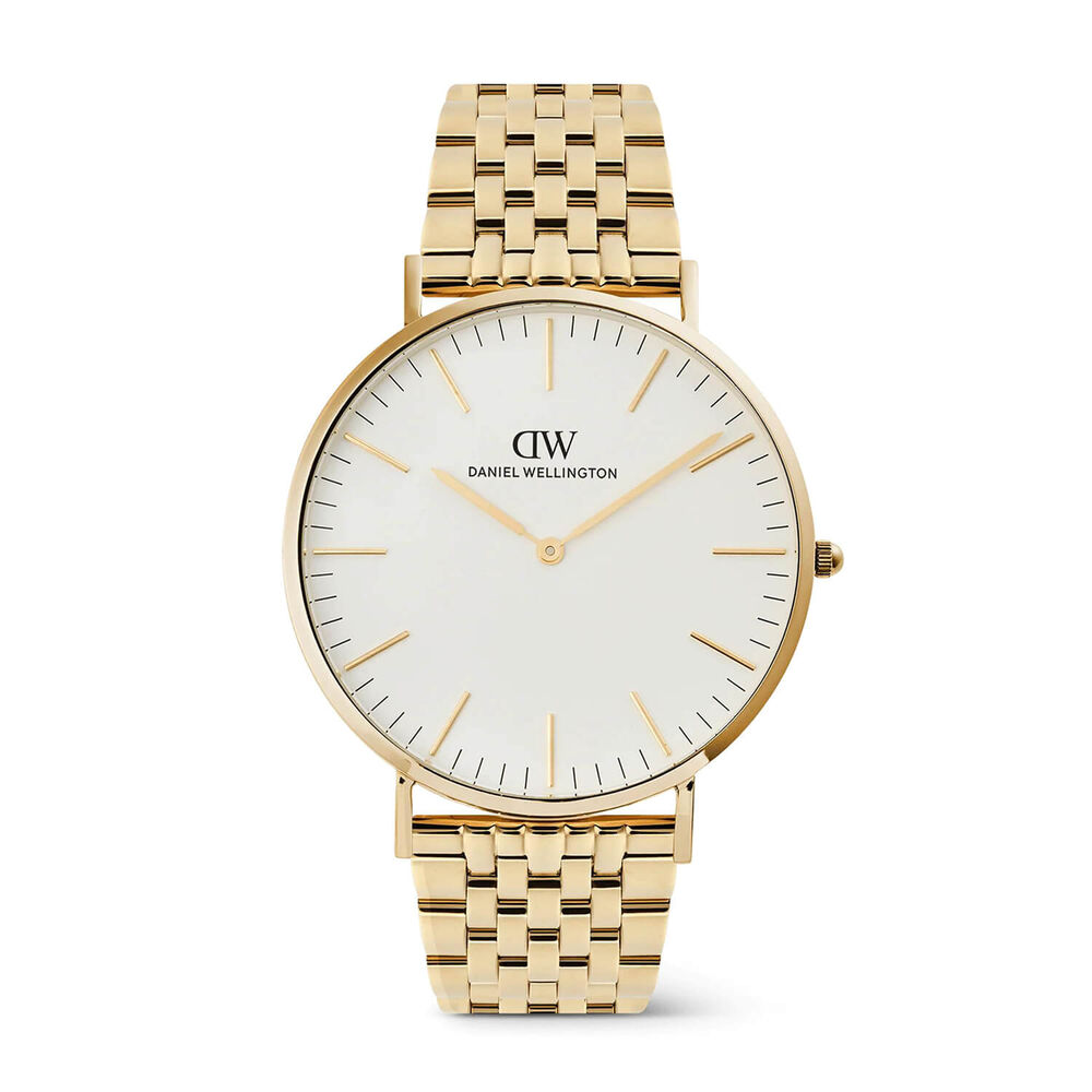 Daniel Wellington Classic 40mm White Dial Gold Tone Stainless Steel Bracelet Watch