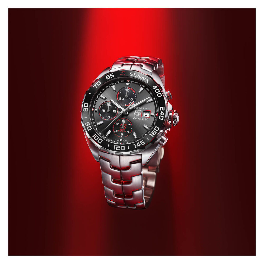 TAG Heuer Formula 1 Chronograph x Senna 44mm Black Dial Stainless Steel Bracelet Watch image number 1
