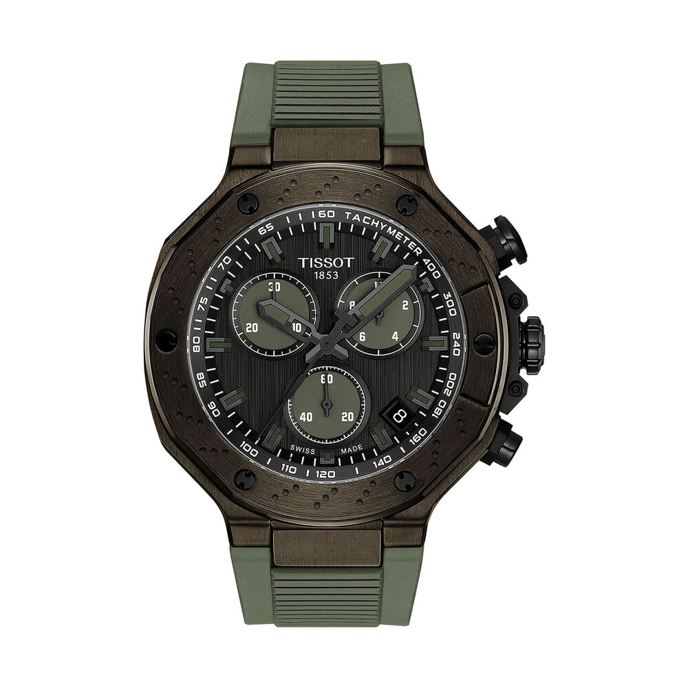 Tissot T-Race Quartz Chronograph 45mm Dark Grey Dial Khaki Rubber Strap Watch image number 0