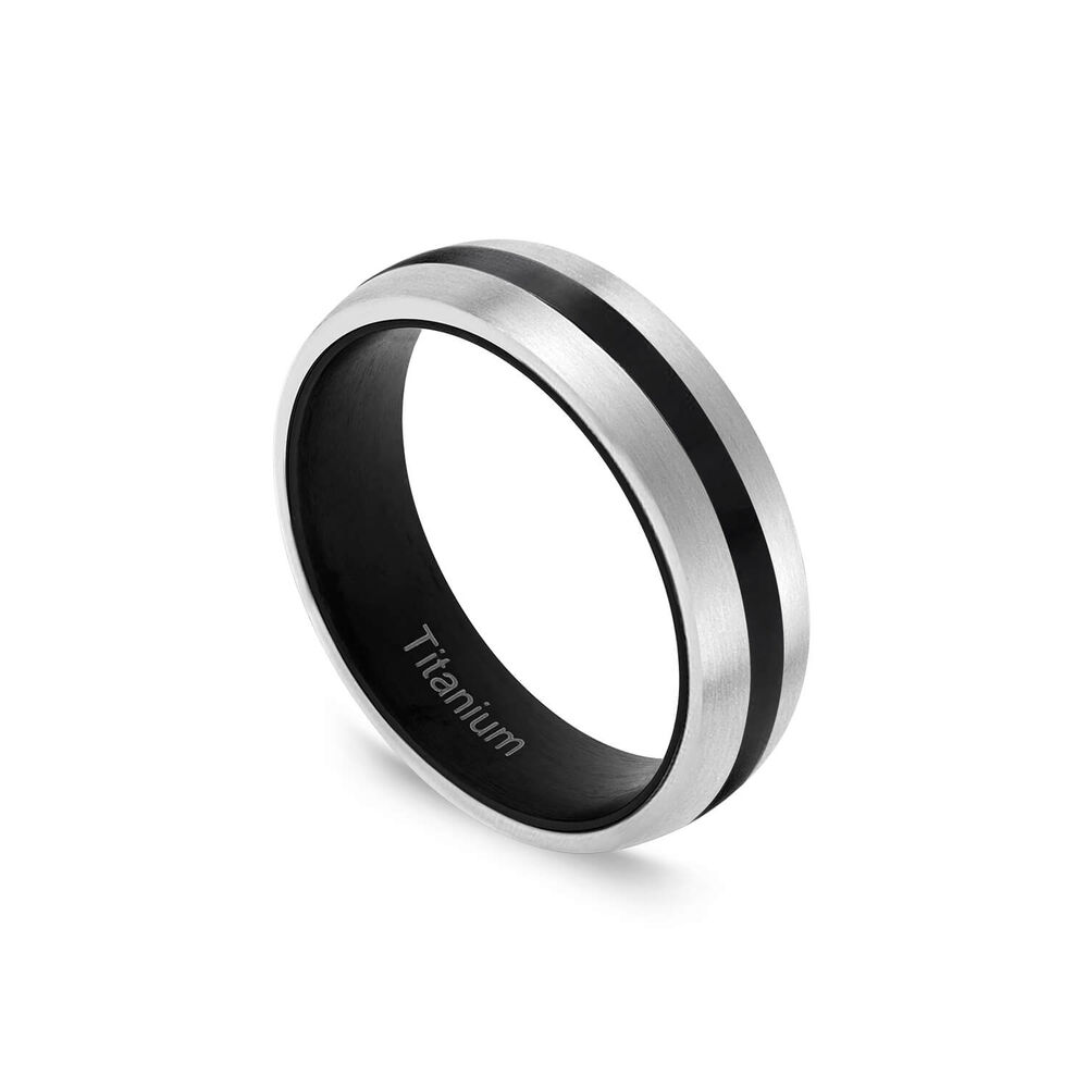 Titanium Black Centre Stripe 6mm Band Ring image number 0