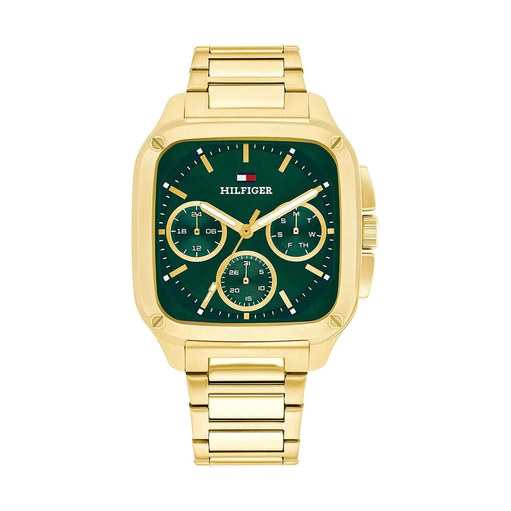 Tommy Hilfiger Herald 37 x 39mm Green Dial Yellow Gold Plated Case Bracelet Watch