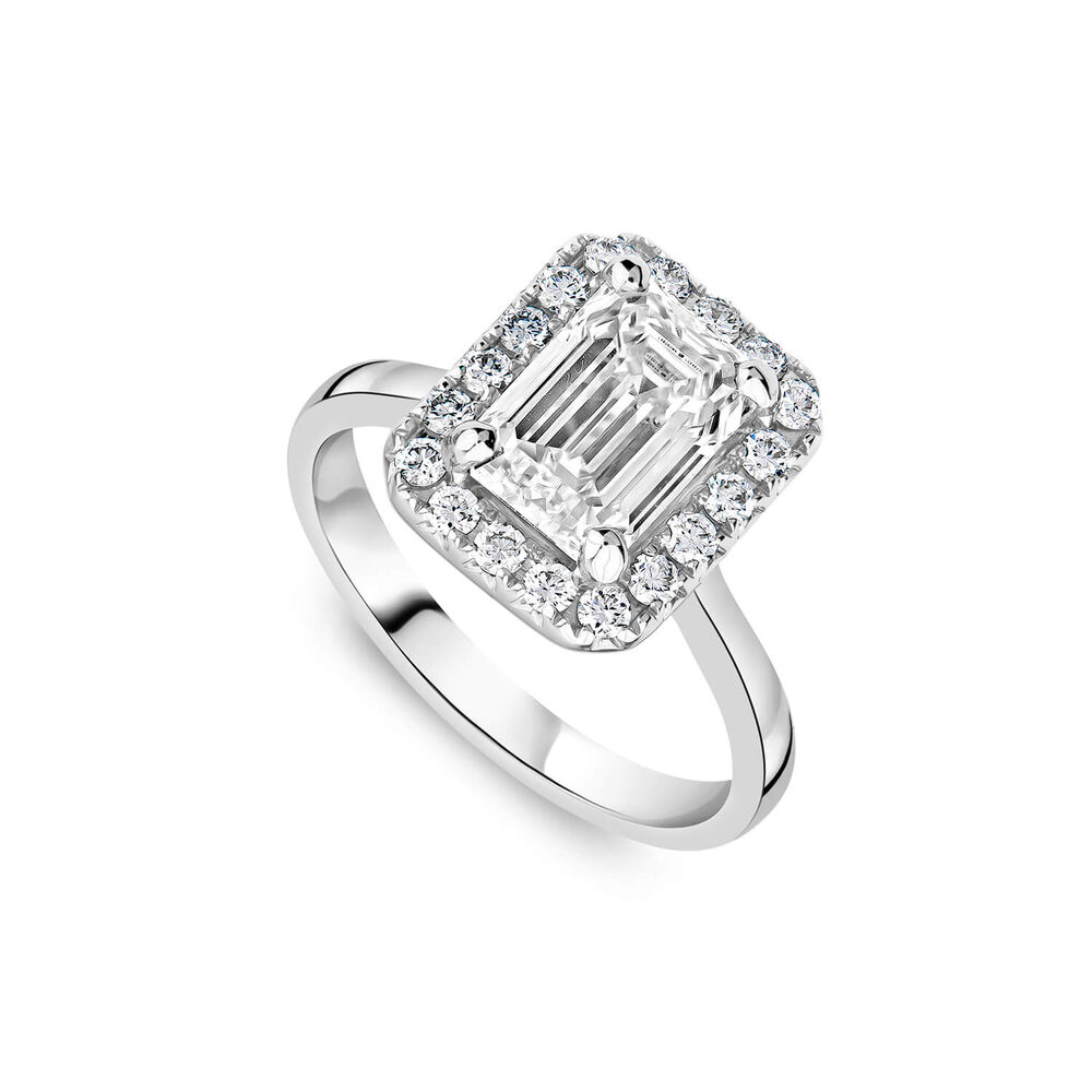 Born Platinum 2.24ct Lab Grown Emerald Cut Halo Diamond Ring image number 0
