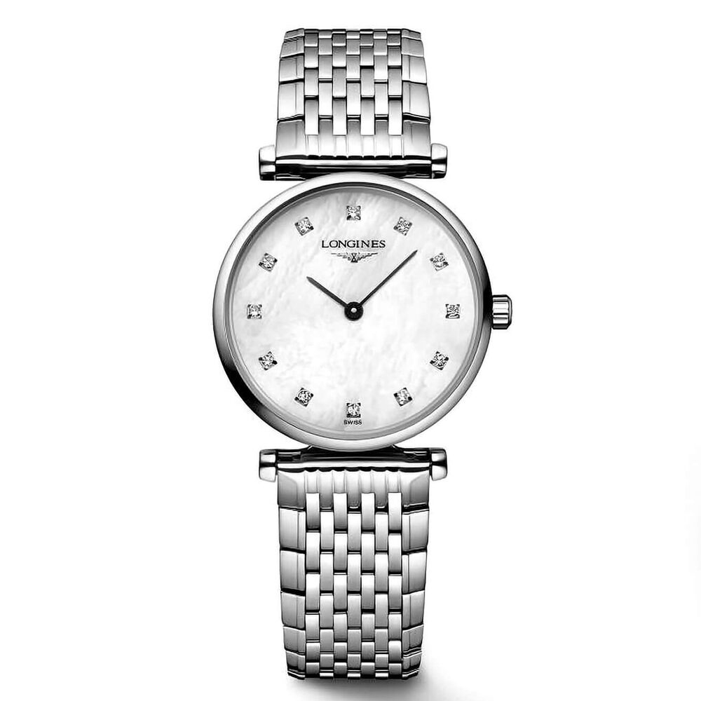 Pre-Owned Longines La Grande Classique 24mm White MOP Dial Diamond Dots Steel Bracelet Watch